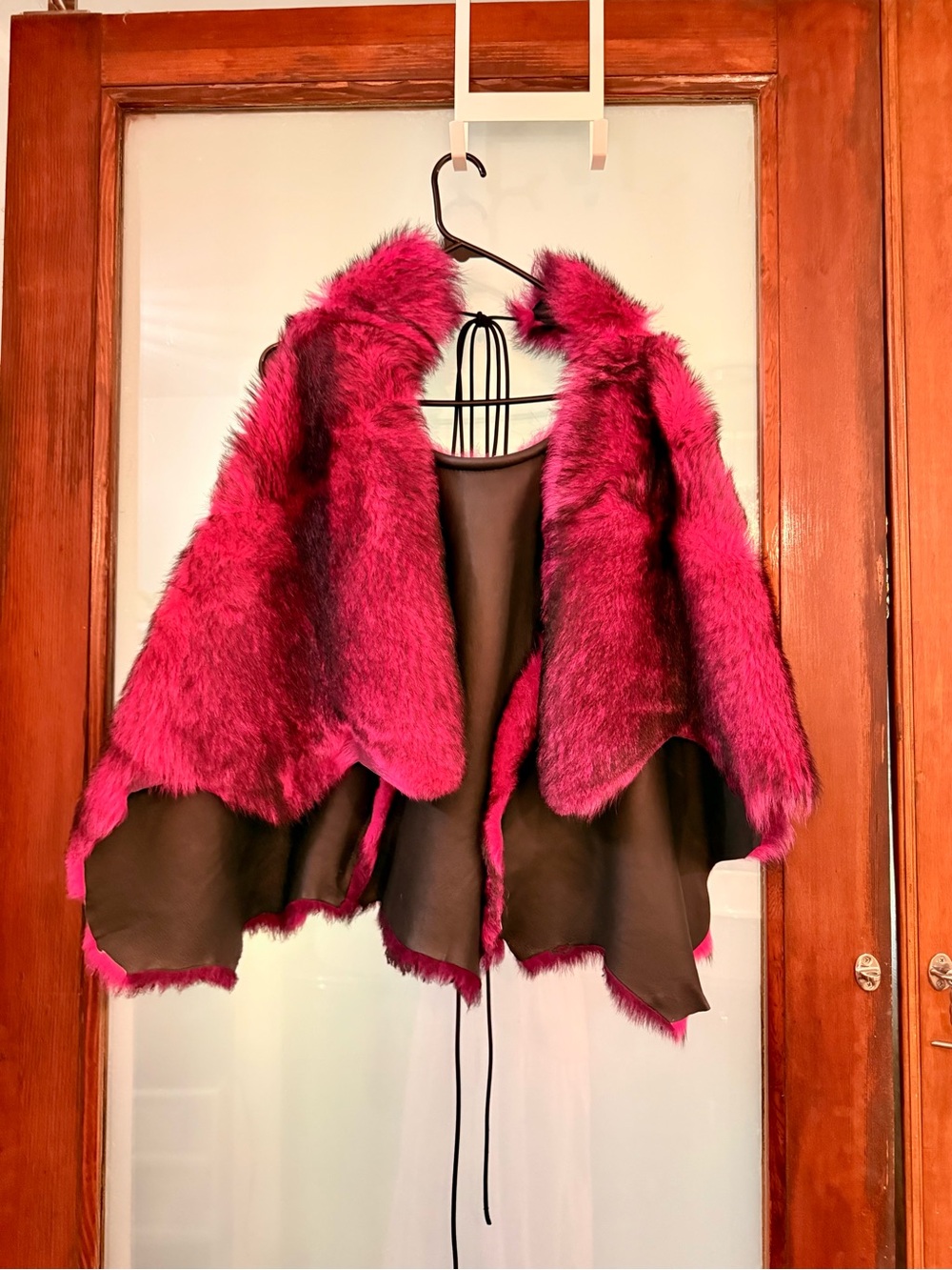 Shearling Cape with Fuchsia Trim - Picture 4 of 5